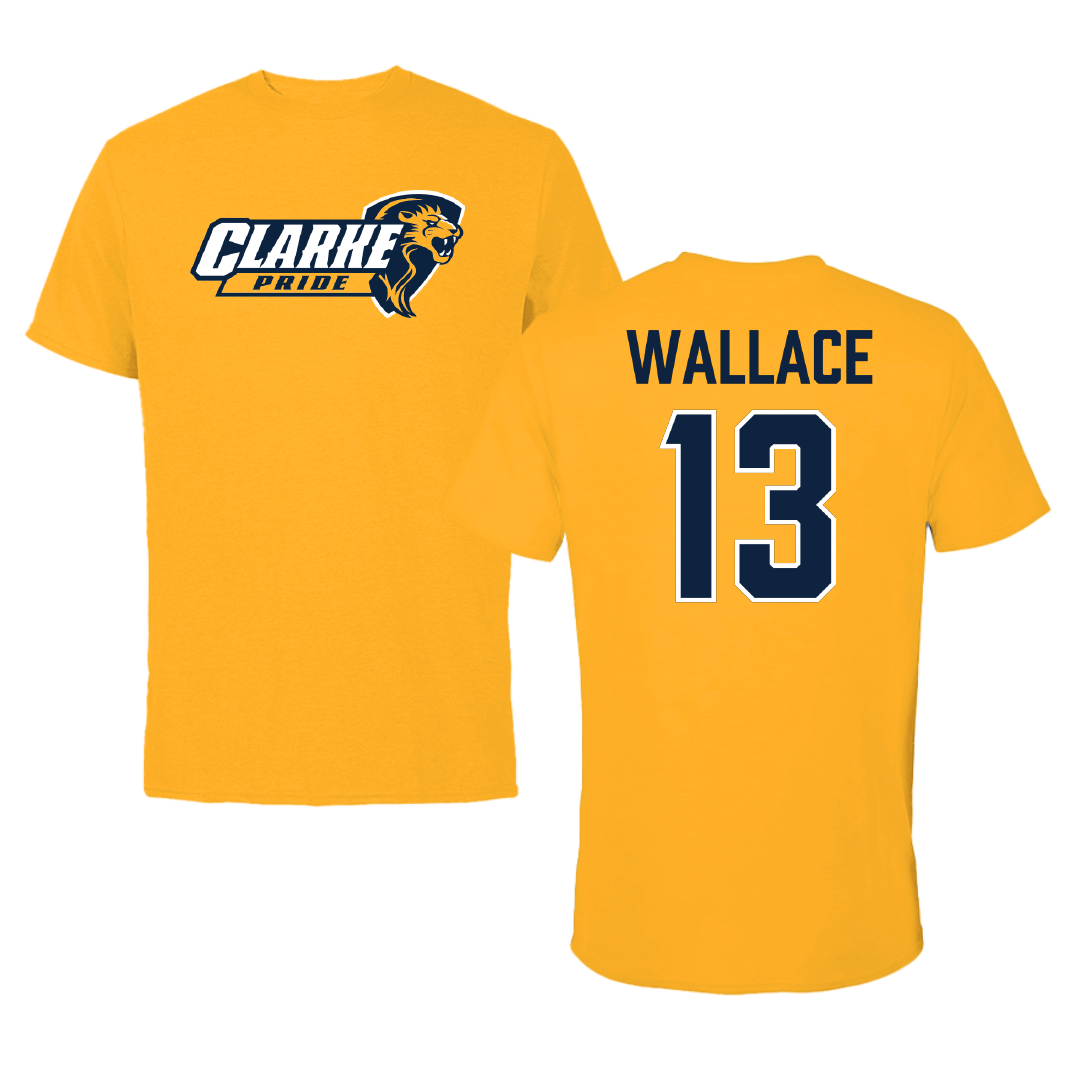 Clarke University Basketball Gold Pride Performance Tee - #13 Elijah Wallace