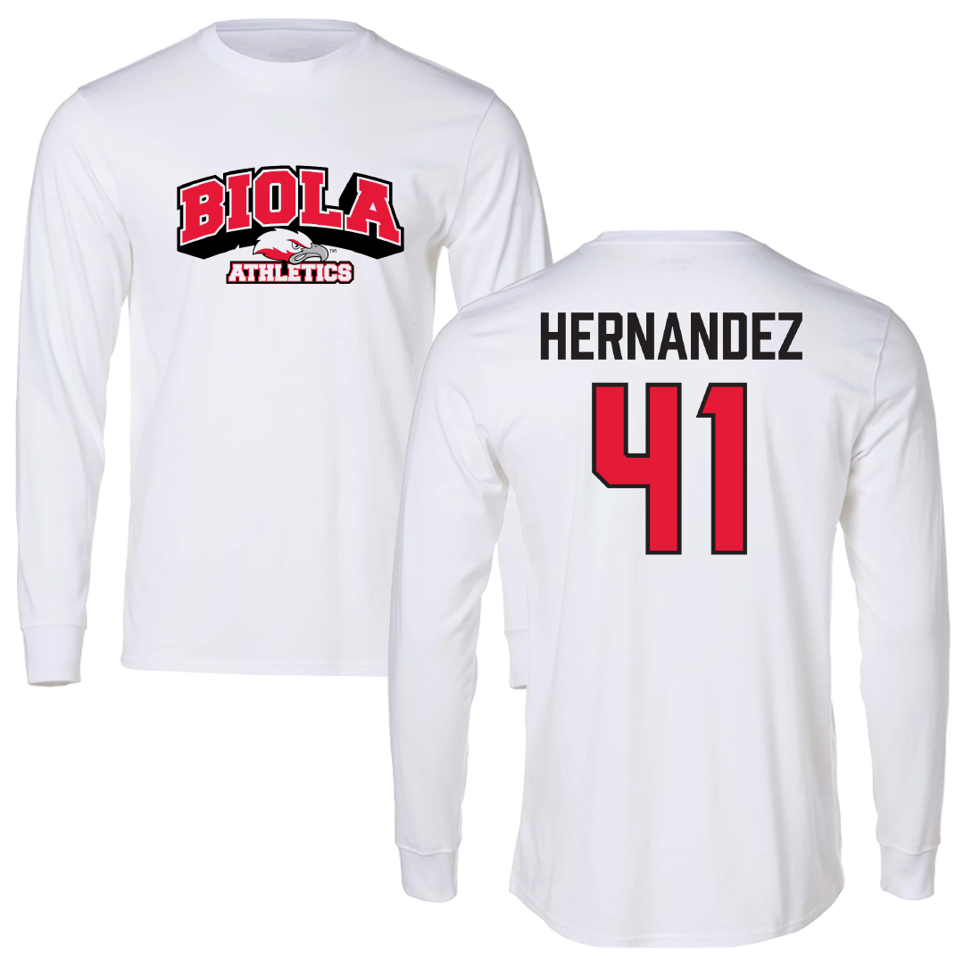 Biola University Baseball White Long Sleeve - #41 Nathan Hernandez