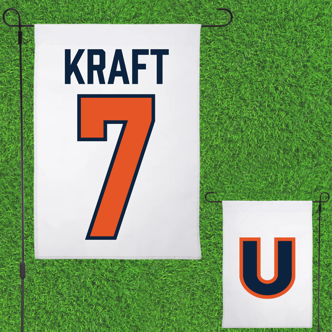 Utica University Soccer White Garden Flag - #7 Cora Kraft