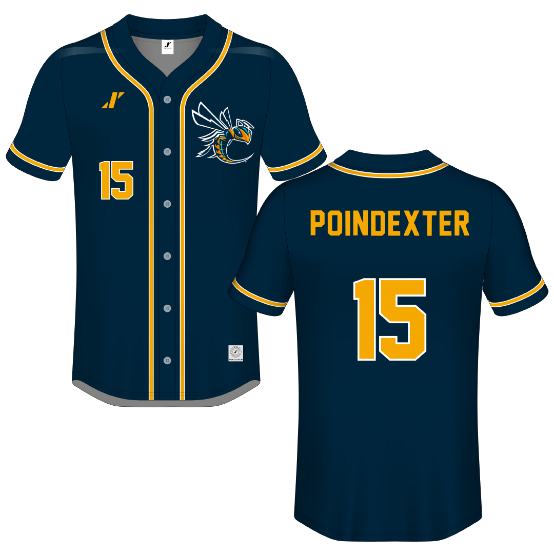 Cedarville University Navy Button-Down Jersey - #15 Grant Poindexter