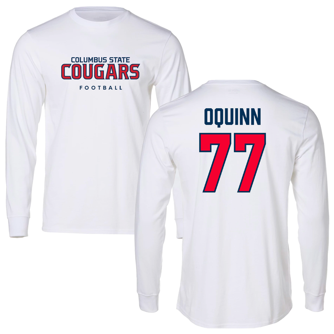 Columbus State University Football White Performance Long Sleeve - #77 Octavius Oquinn