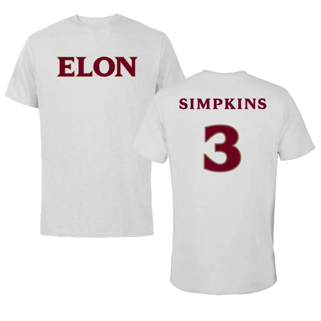 Elon University Basketball Light Gray Tee - #3 Takai Simpkins