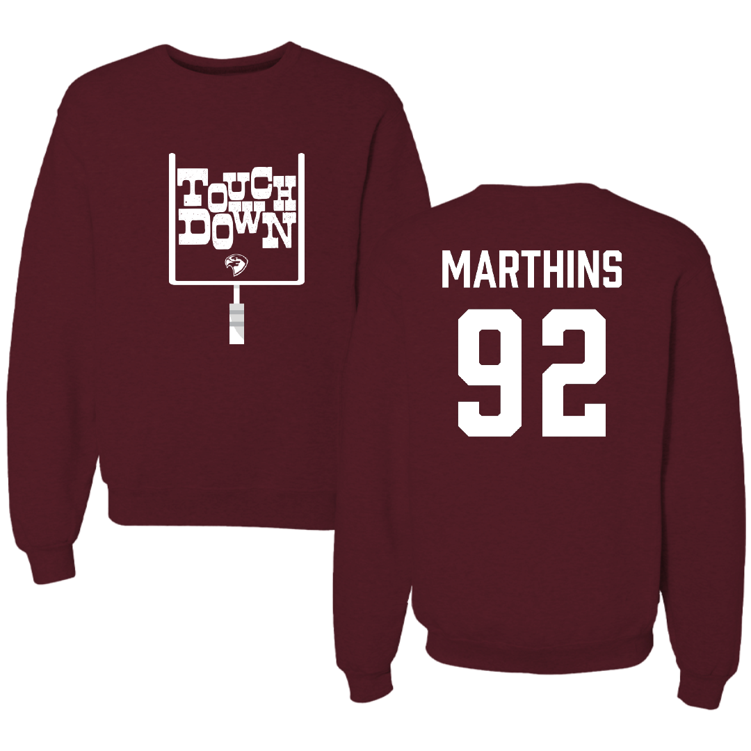 Fairmont State University Football Maroon Touchdown Crewneck - #92 Chikwendu Marthins