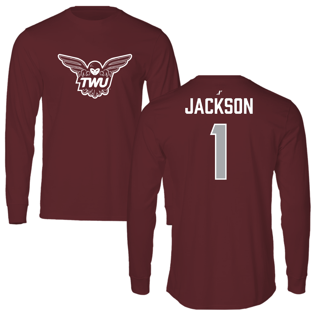 Texas Woman's University Soccer (W) Maroon Performance Long Sleeve - #1 Kate Jackson