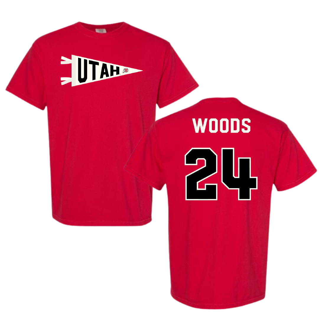University of Utah Soccer Red Pennant Comfort Colors Tee - #24 Bella Woods