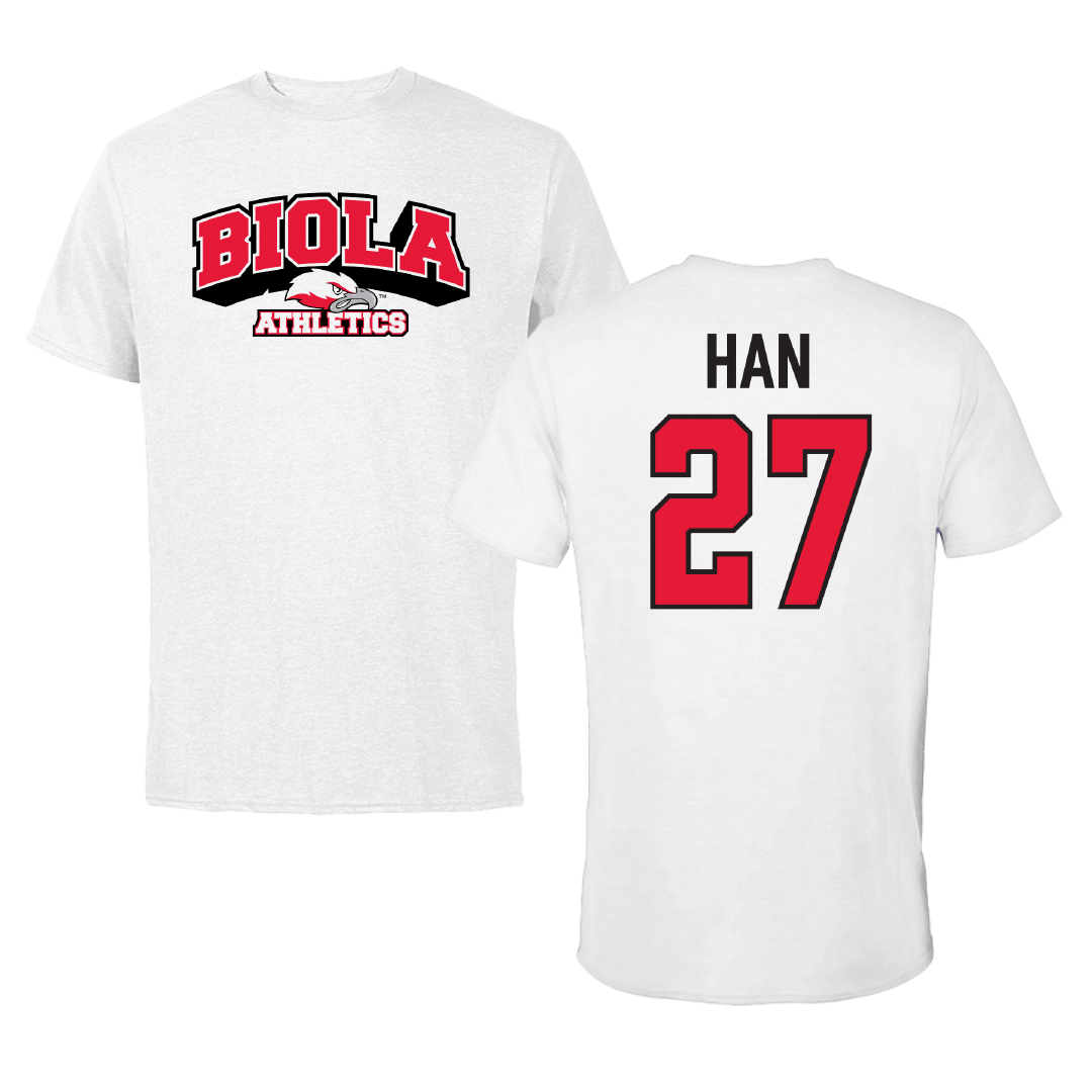 Biola University Baseball White Performance Tee - #27 Ryan Han