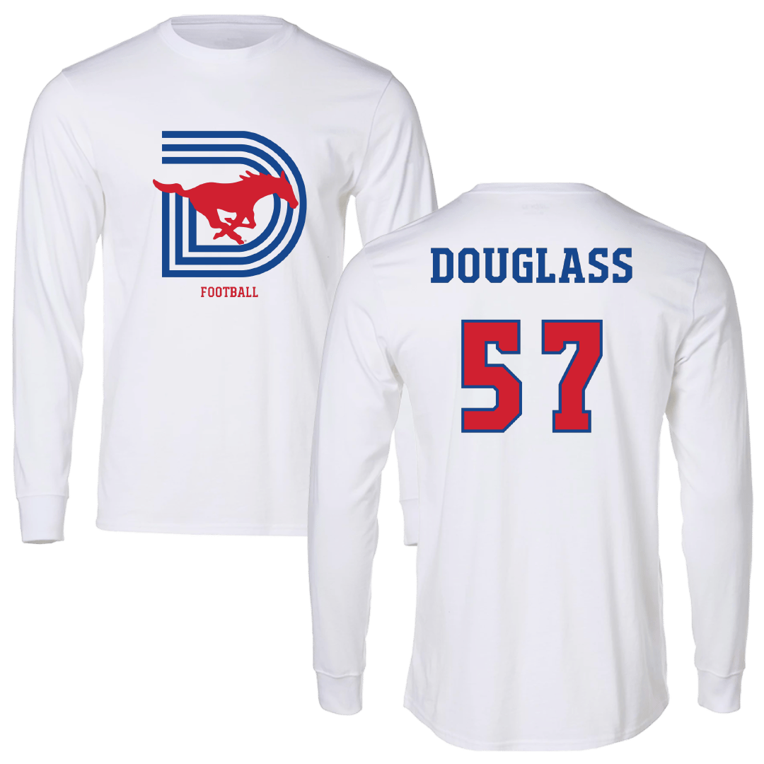 Southern Methodist University Football White Performance Long Sleeve - #57 Henry Douglass