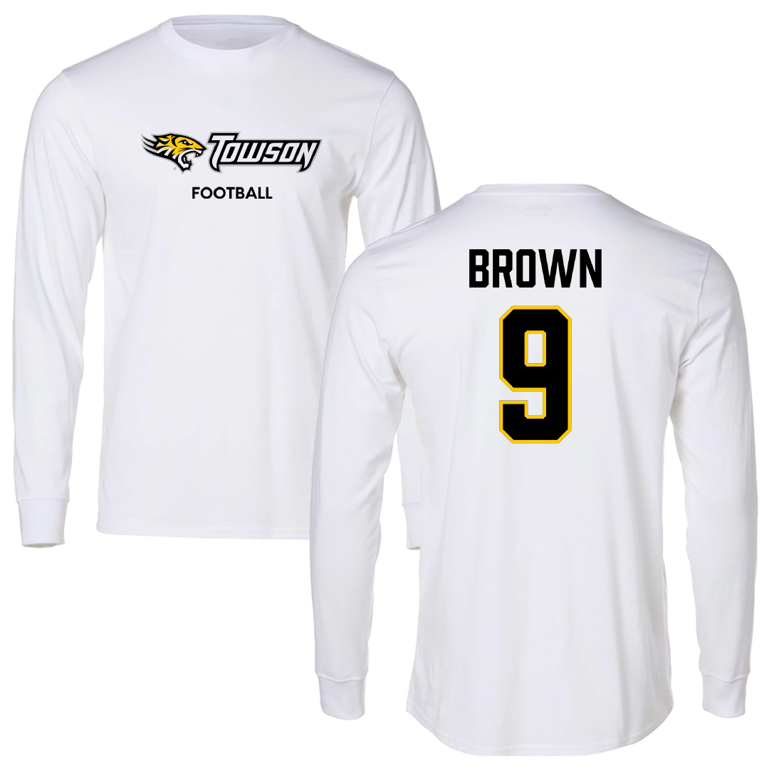 Towson University Football White Long Sleeve - #9 Sean Brown