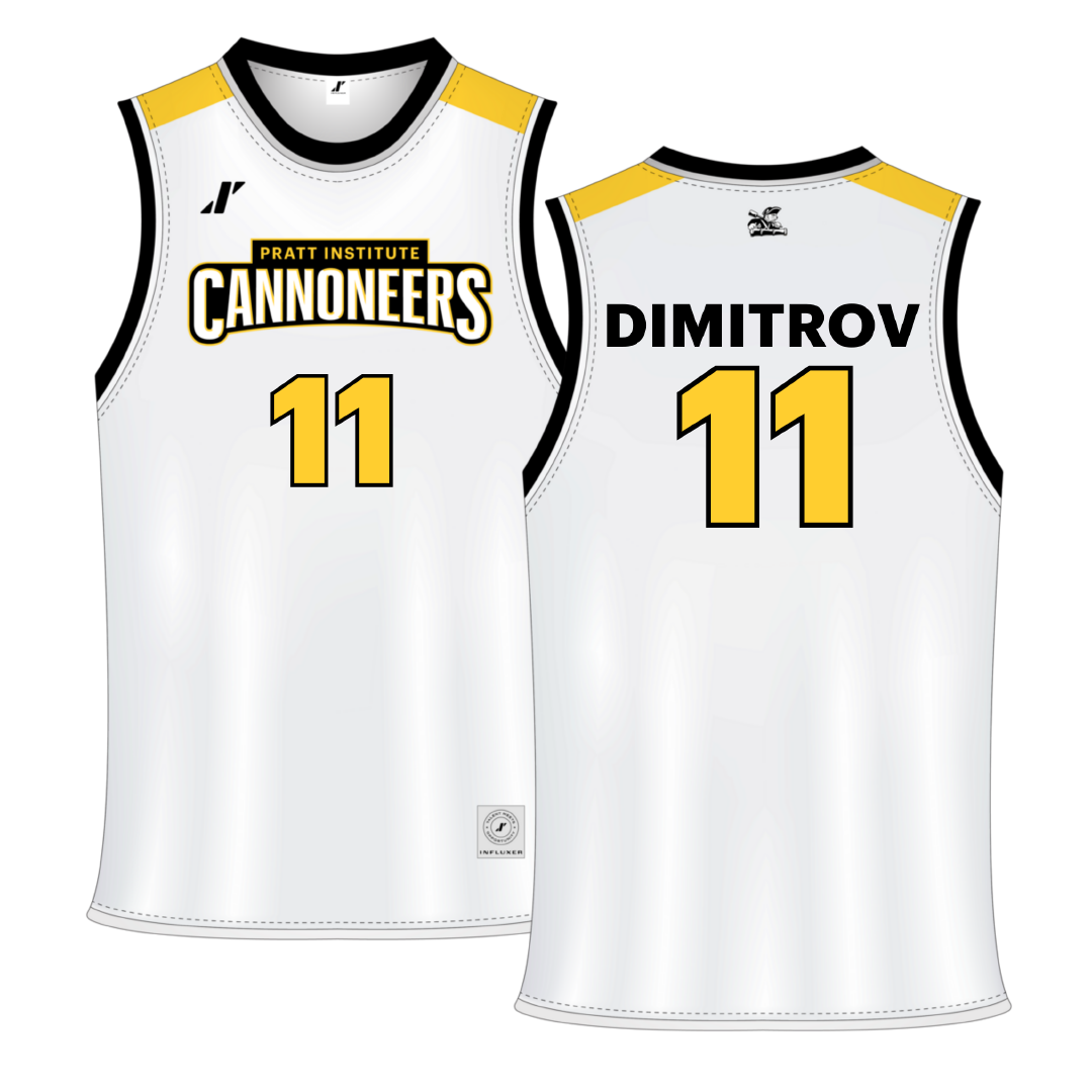 Pratt Institute White Basketball Jersey - #11 Dahlia Dimitrov