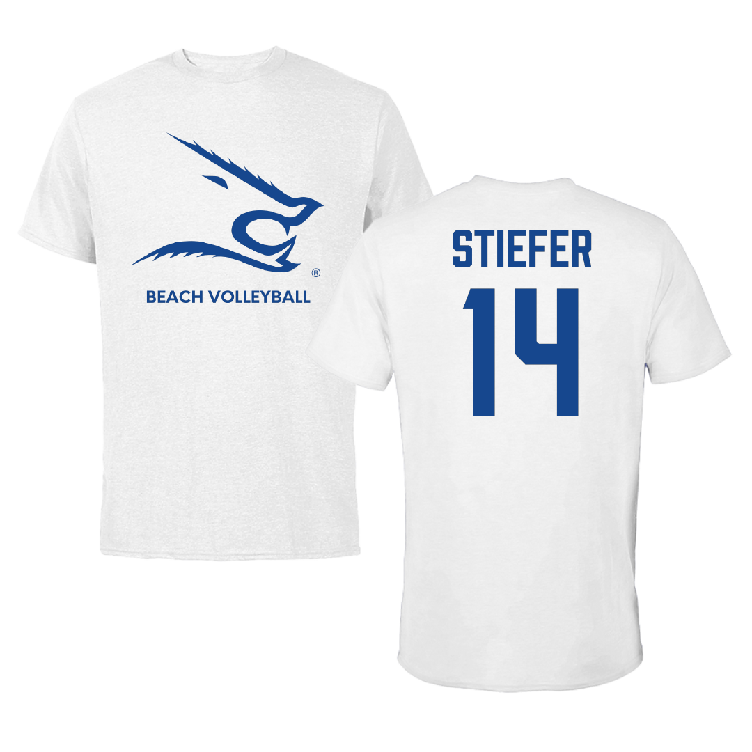 Texas A&M University-Kingsville Beach Volleyball White Performance Tee - #14 Meghan Stiefer