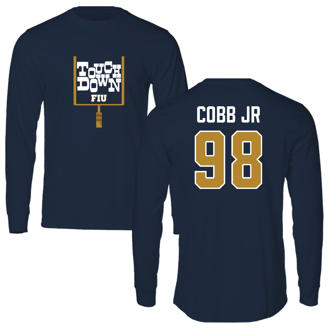 Florida International University Football Navy Touchdown Performance Long Sleeve - #98 Antoine Cobb Jr