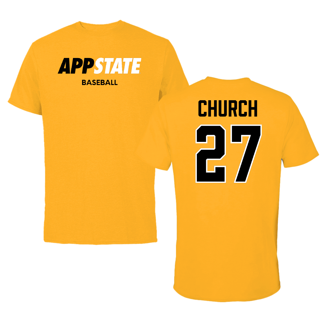 Appalachian State University Baseball Gold Tee - #27 Braxton Church
