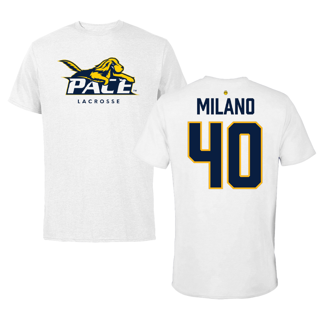 Pace University Lacrosse White Tee - #40 Jacob Milano