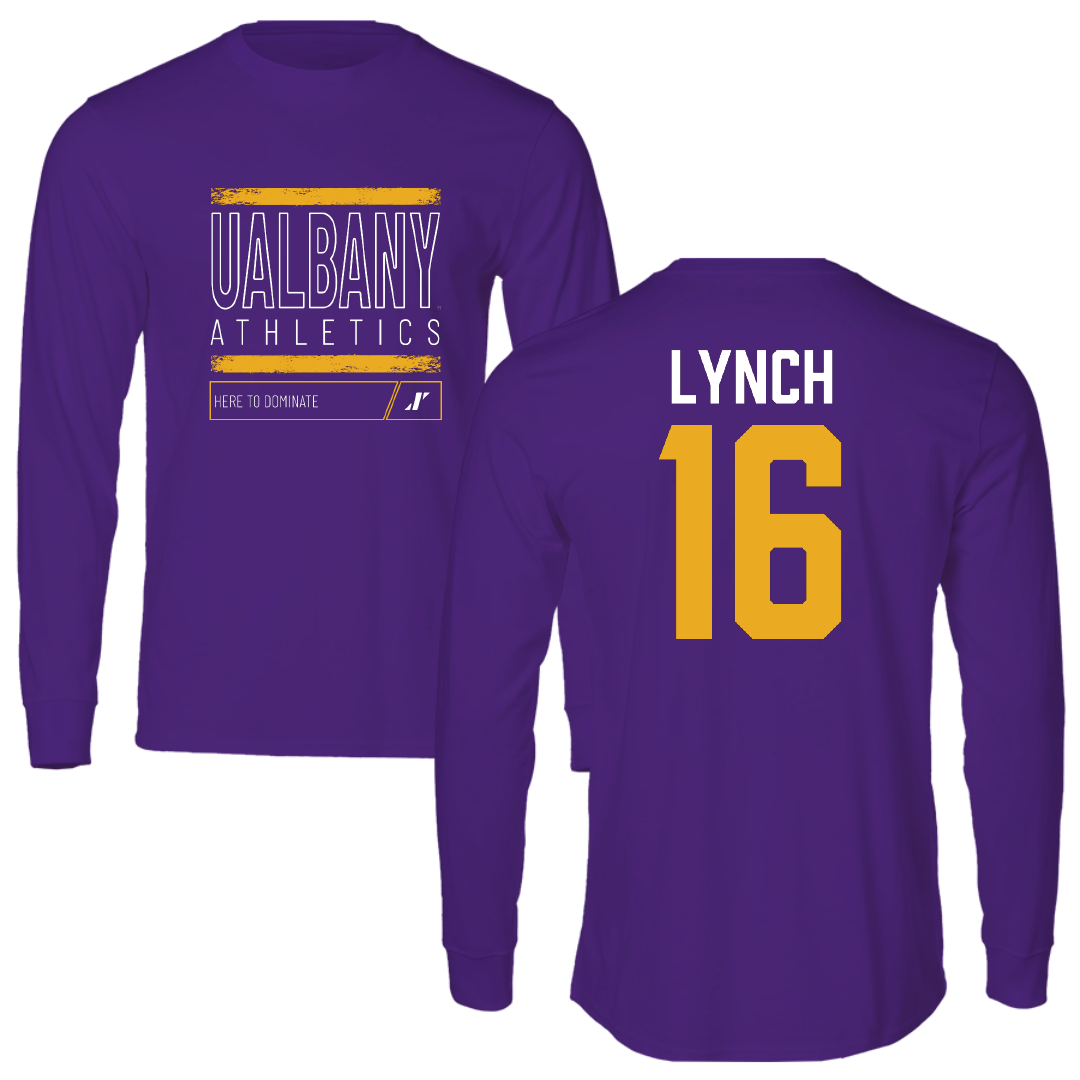 University at Albany Football Purple Dominate Performance Long Sleeve - #16 Scott Lynch