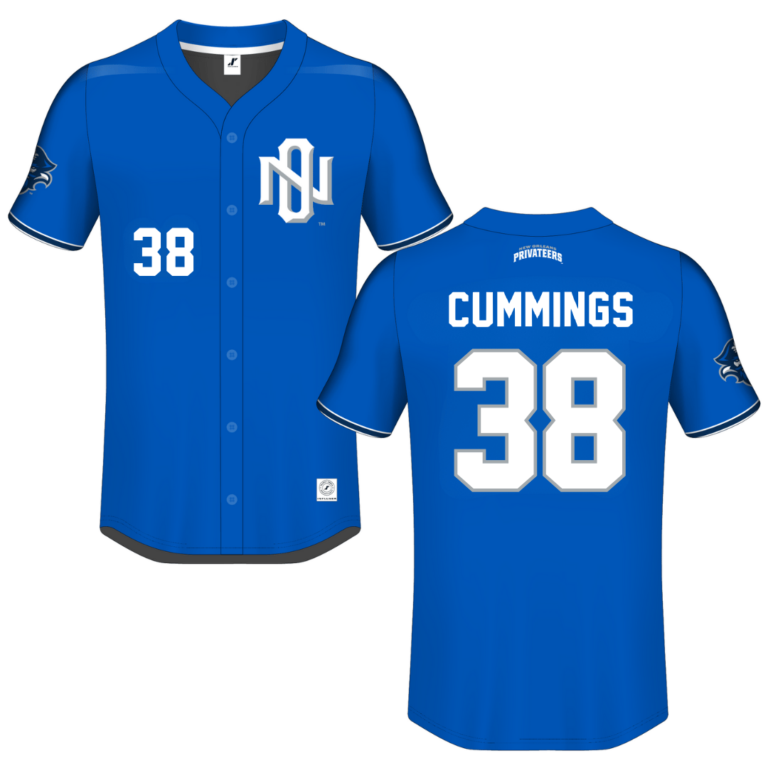 University of New Orleans Blue Button-Down Jersey - #38 Dathan Cummings