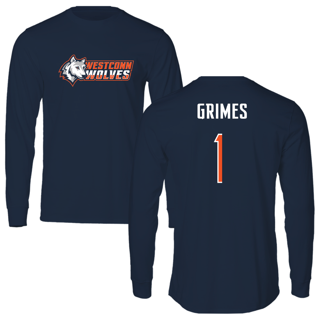 Western Connecticut State University Football Navy Performance Long Sleeve - #1 Tyon Grimes