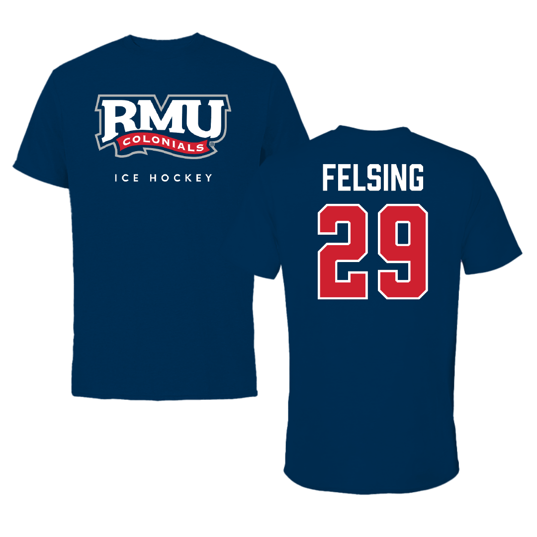 Robert Morris University Ice Hockey Navy Performance Tee - #29 Michael Felsing