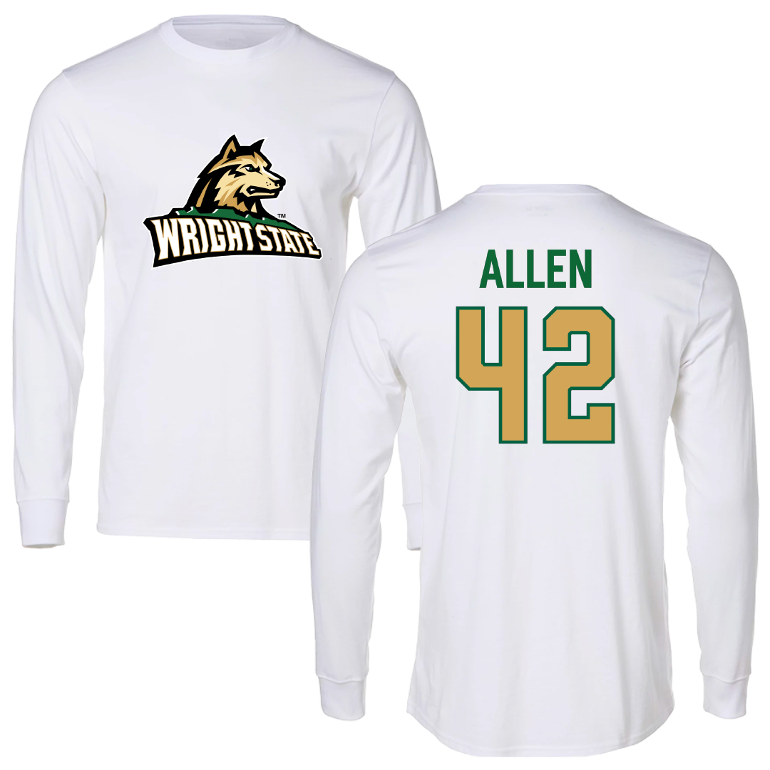 Wright State University Baseball White Performance Long Sleeve - #42 Cameron Allen