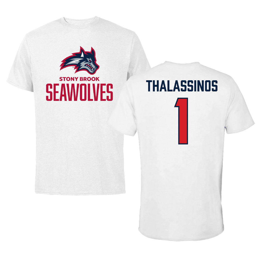 Stony Brook University Softball White Performance Tee - #1 Marissa Thalassinos