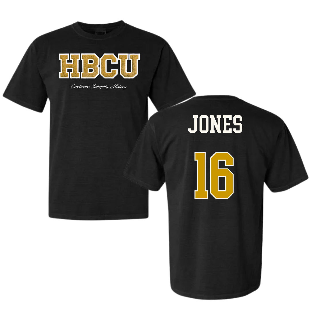 Alabama State University Volleyball (W) Black HBCU Varsity Comfort Colors Tee - #16 Essence Jones