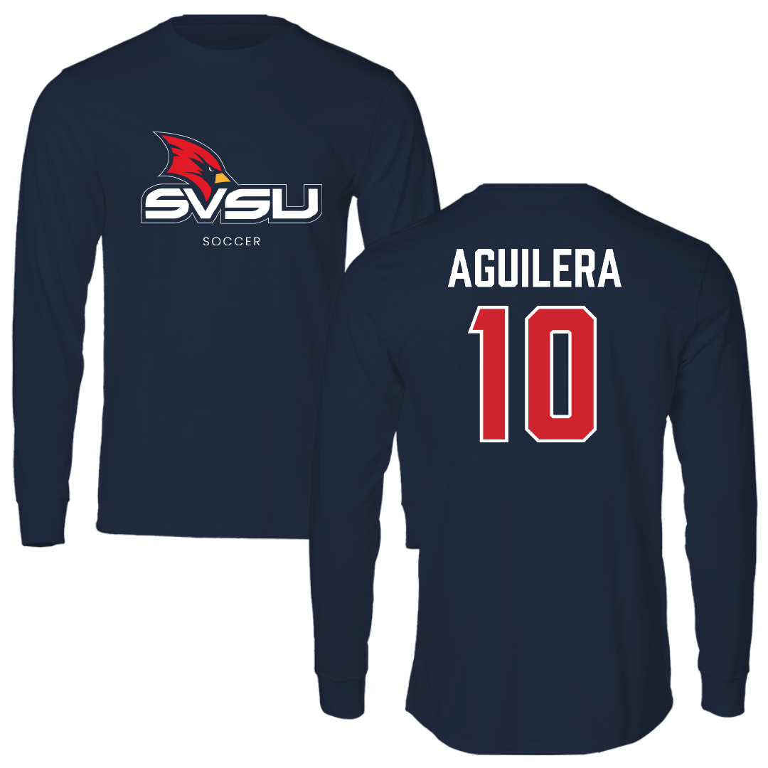 Saginaw Valley State University Soccer (M) Navy Performance Long Sleeve - #10 Angel Aguilera