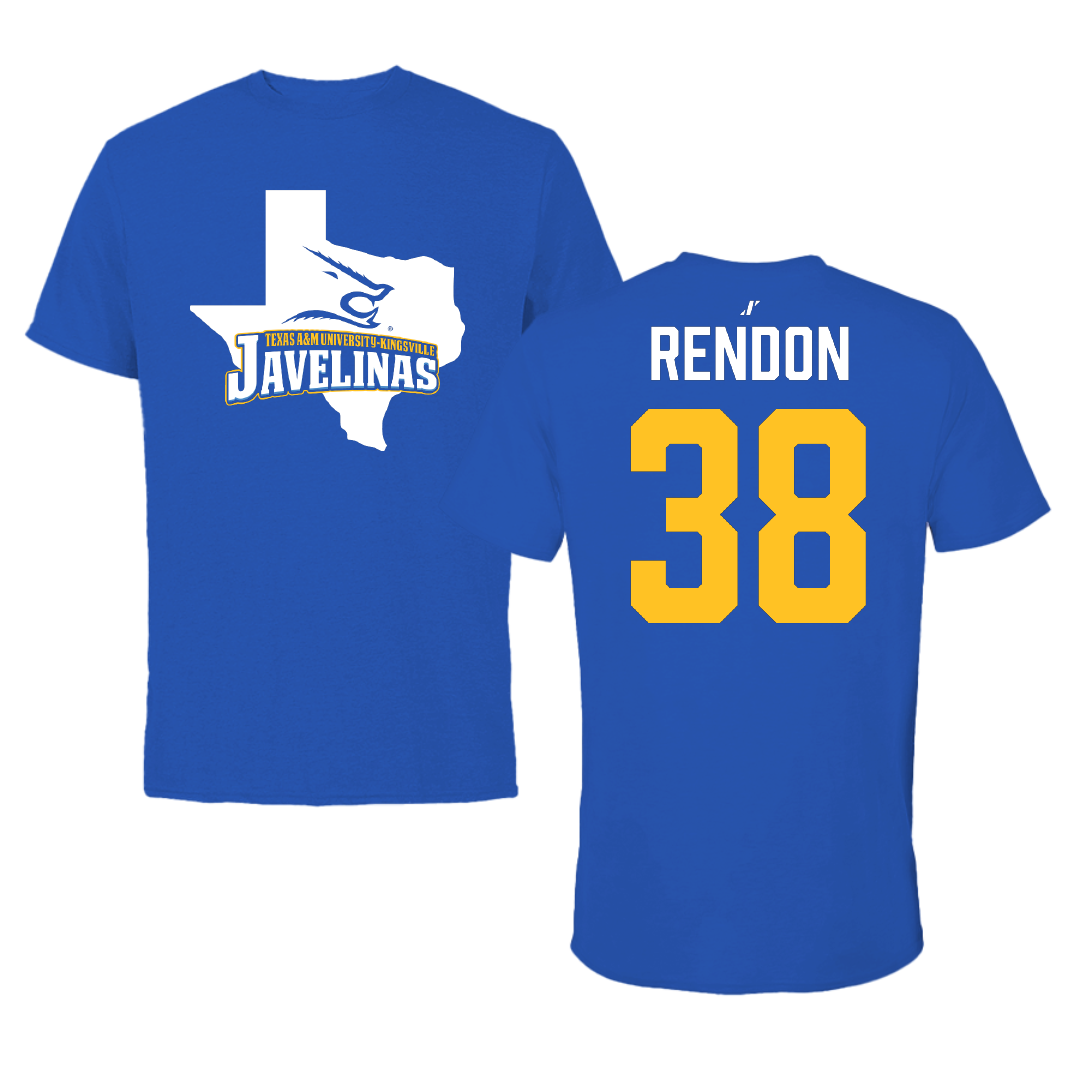 Texas A&M University-Kingsville Baseball Blue State Tee - #38 Ruben Rendon
