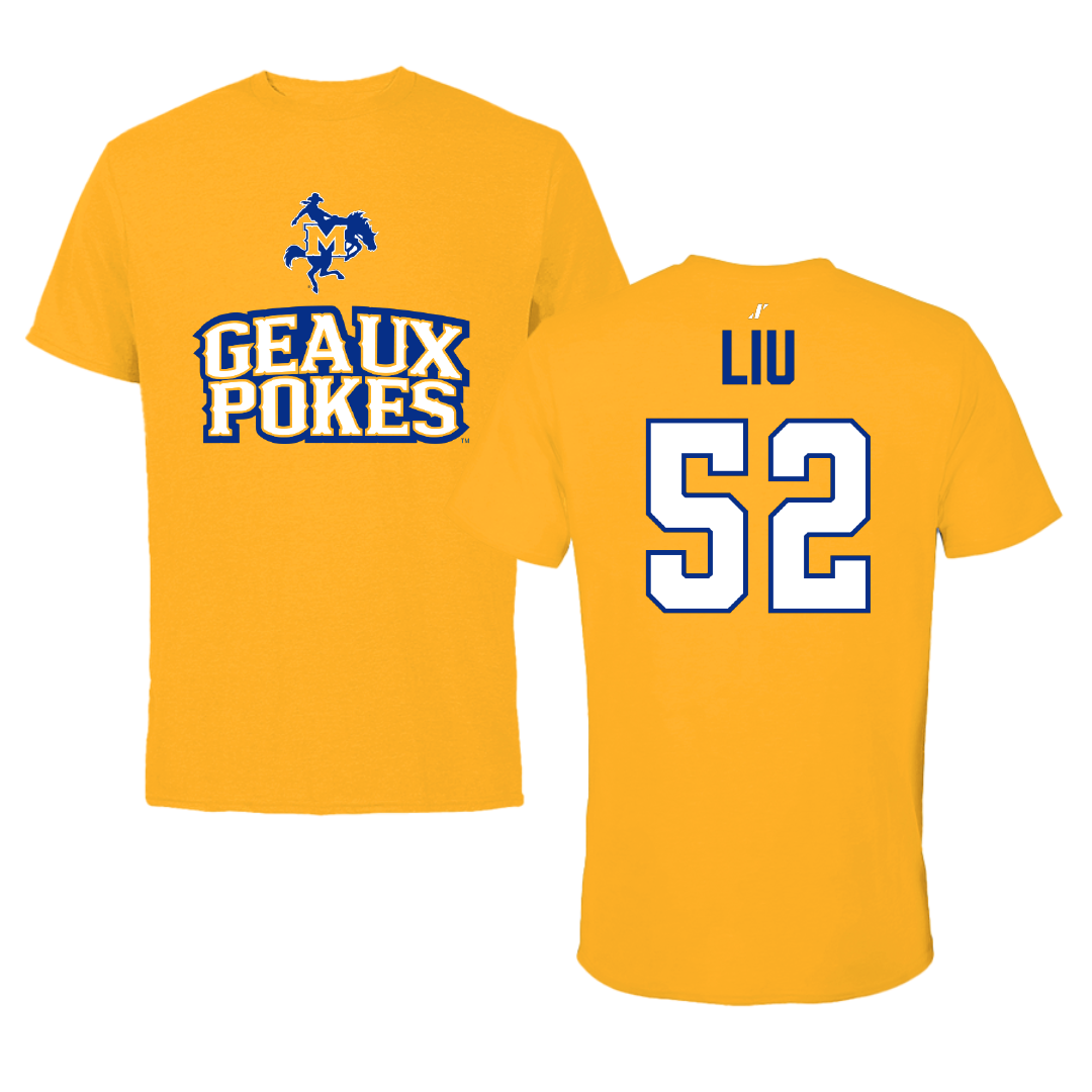 McNeese State University Football Gold General Performance Tee - #52 Sam Liu
