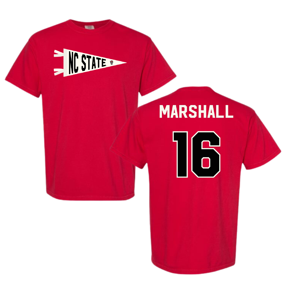 North Carolina State University Football Red Pennant Comfort Colors Tee - #16 Devon Marshall