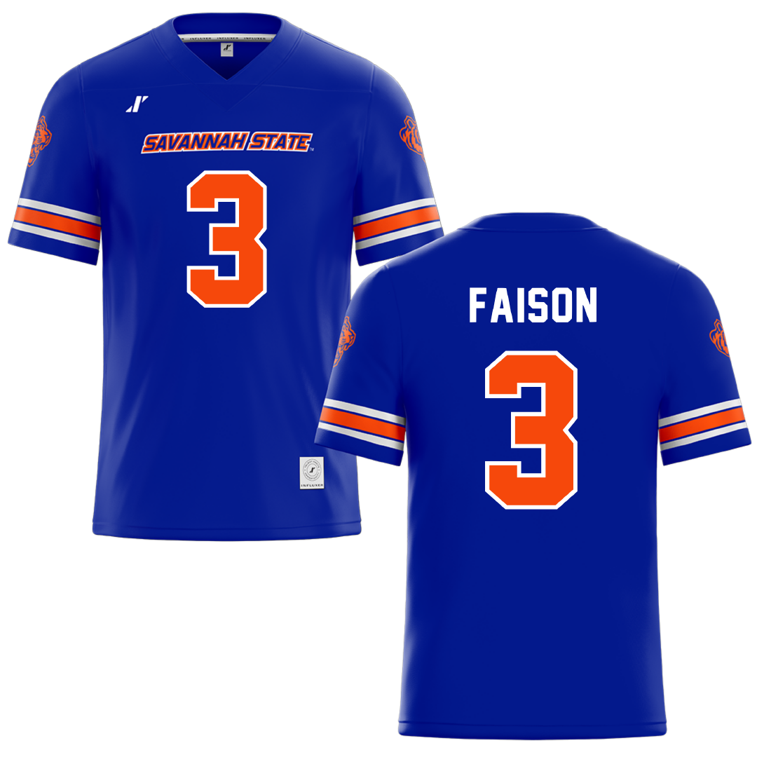 Savannah State University Blue Football Jersey - #3 Ronnie Faison