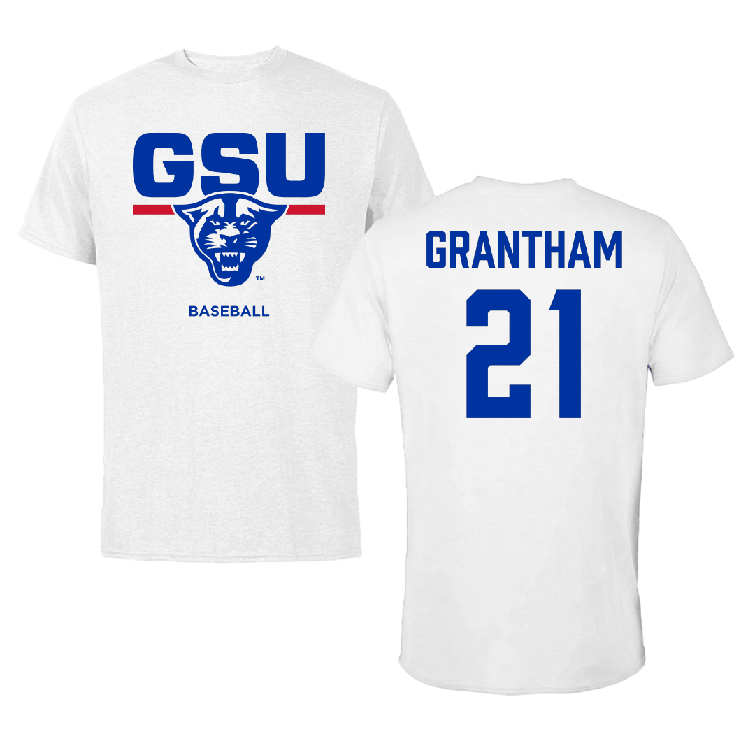 Georgia State University Baseball White Performance Tee - #21 Lucas Grantham