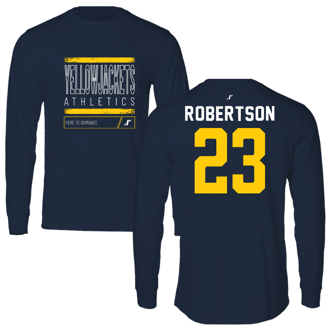 Graceland University Football Navy Dominate Performance Long Sleeve - #23 Darvey Robertson