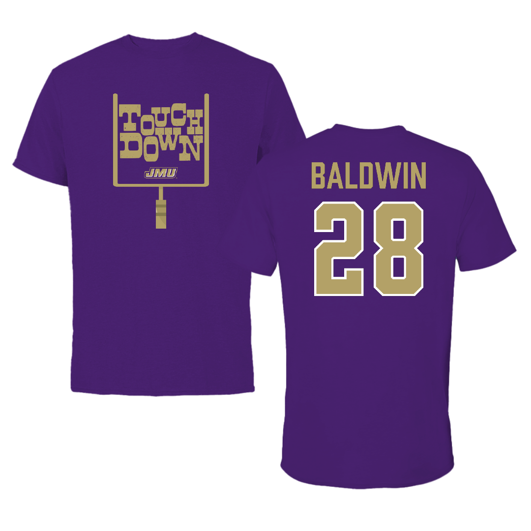 James Madison University Football Purple Touchdown Performance Tee - #28 Ke'Marion Baldwin