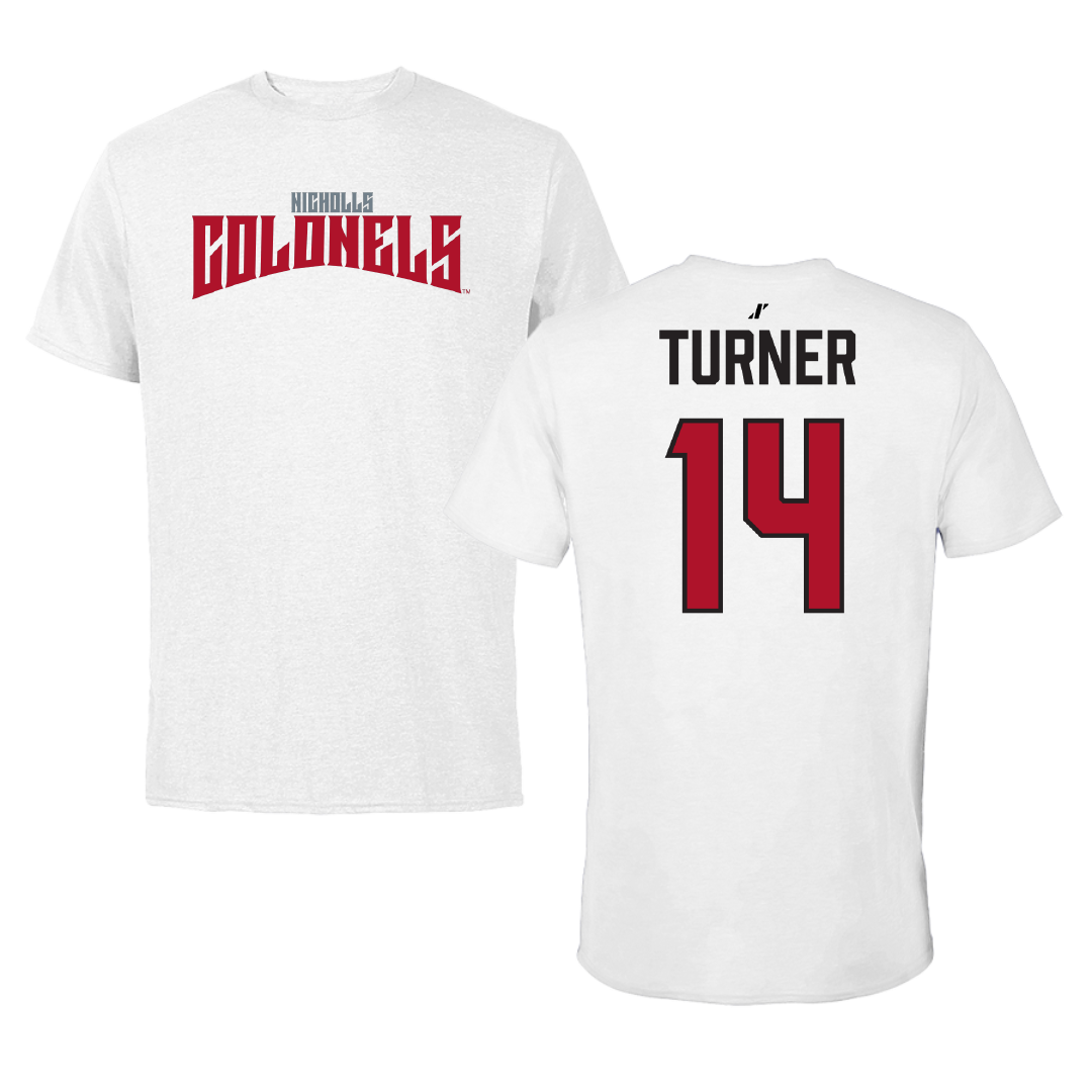 Nicholls State University Football White Classic Tee - #14 Reece Turner