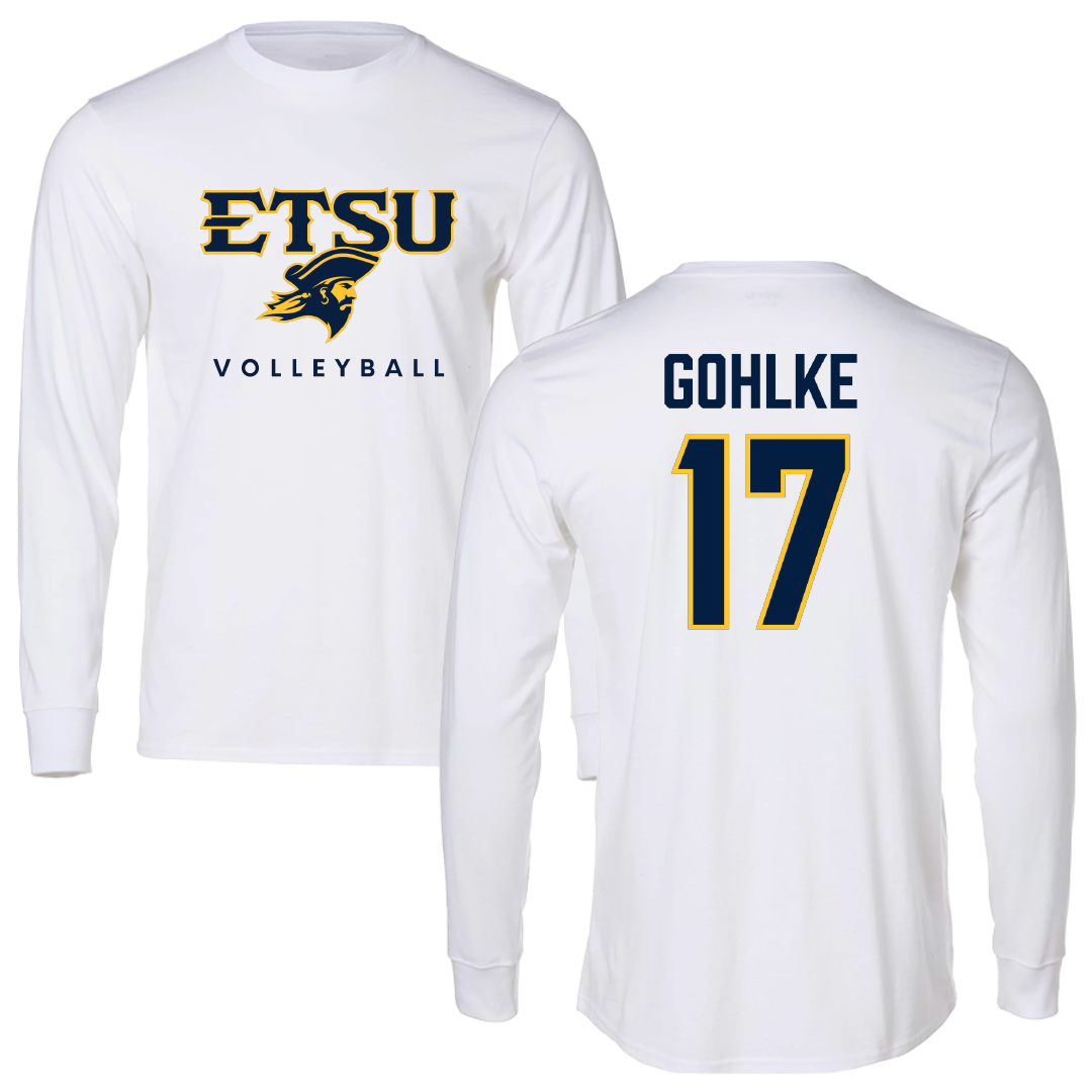 East Tennessee State University Volleyball (W) White Performance Long Sleeve - #17 Bailey Gohlke