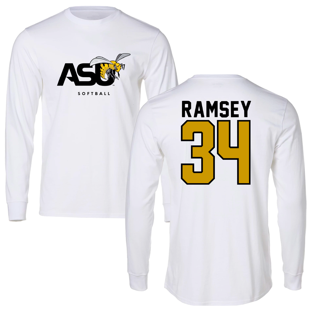 Alabama State University Softball White Performance Long Sleeve - #34 Brooke Ramsey