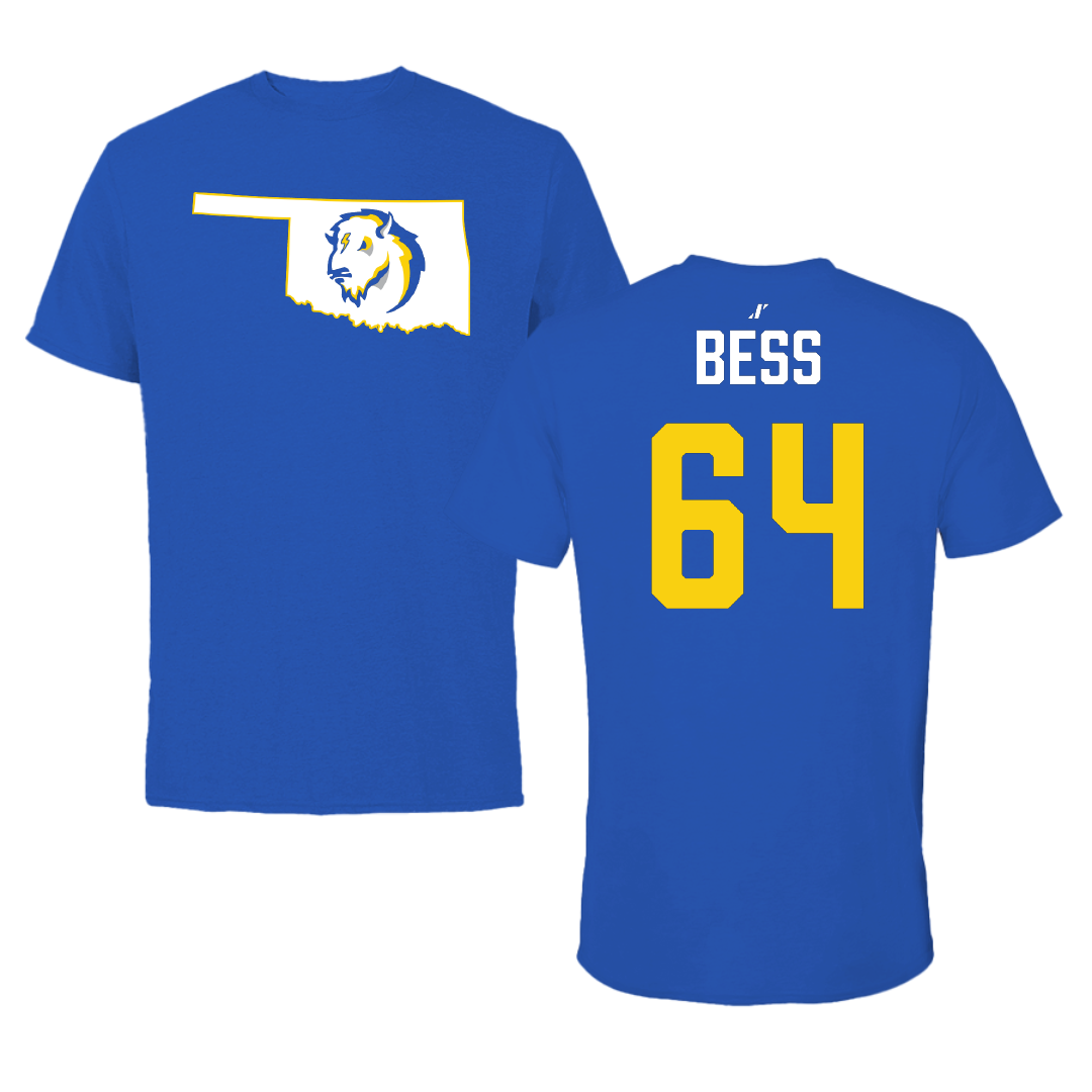 Southeastern Oklahoma State University Football Blue State Performance Tee - #64 James Bess