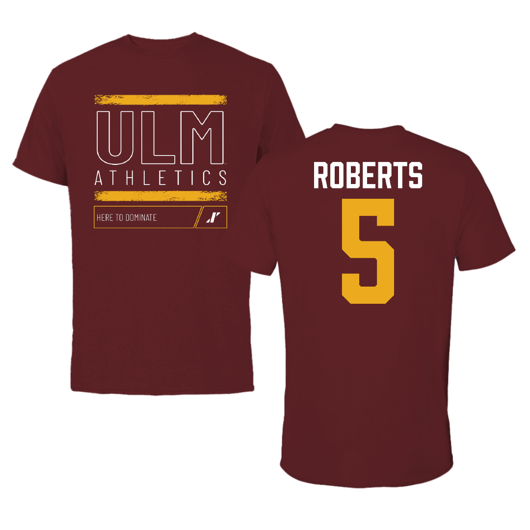University of Louisiana Monroe Baseball Maroon Dominate Tee - #5 Micah Roberts