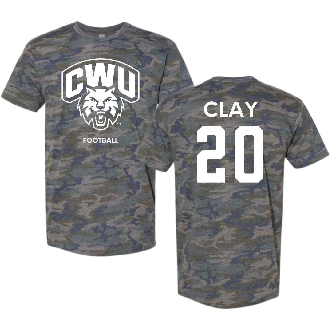 Central Washington University Football Vintage Camo Tee - #20 Jaylen Clay