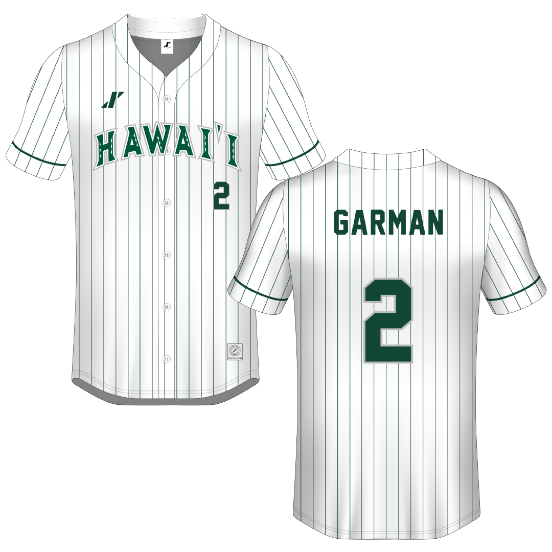 University of Hawaii White Pinstripe Button-Down Jersey - #2 Grant Garman