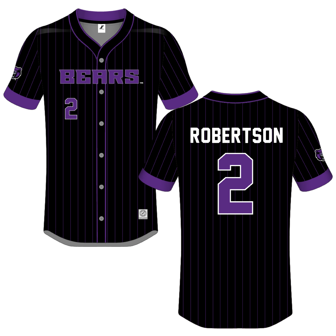 University of Central Arkansas Black Pinstripe Button-Down Jersey - #2 Malia Robertson