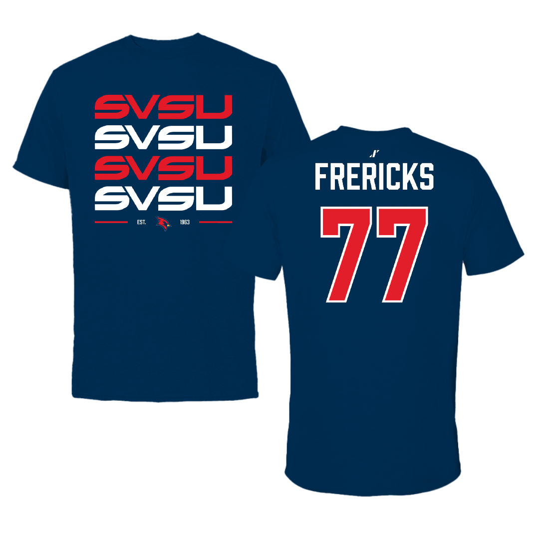Saginaw Valley State University Football Navy General Tee - #77 Ryder Frericks