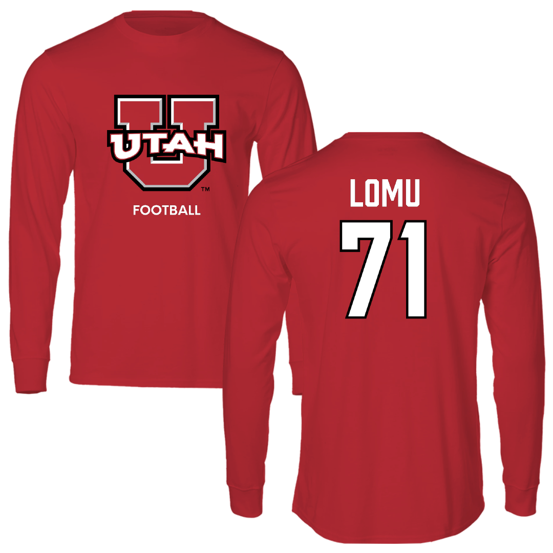 University of Utah Football Red Utes Performance Long Sleeve - #71 Caleb Lomu