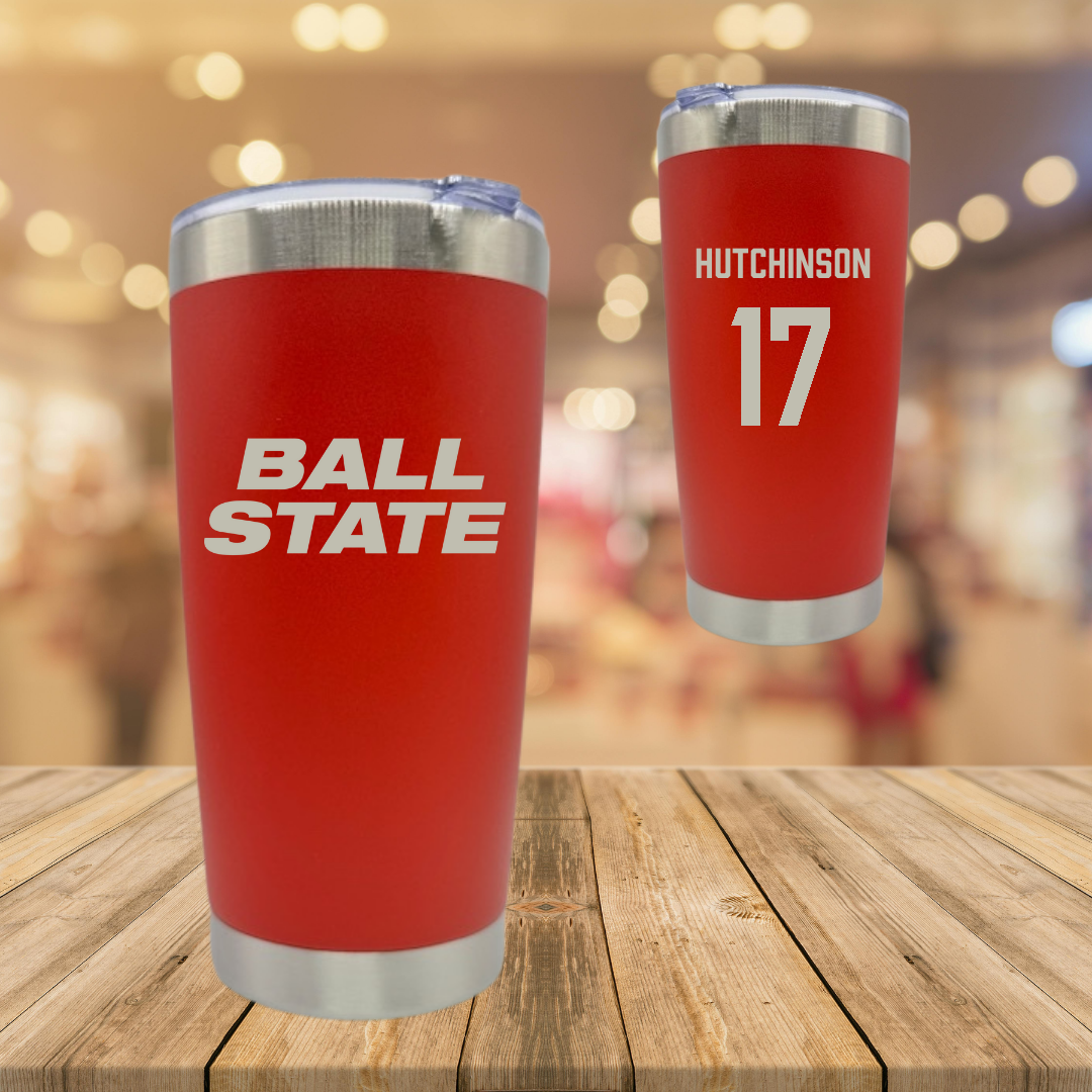 Ball State University Baseball Red Cardinal Stainless Steel Tumbler - #17 Connor Hutchinson