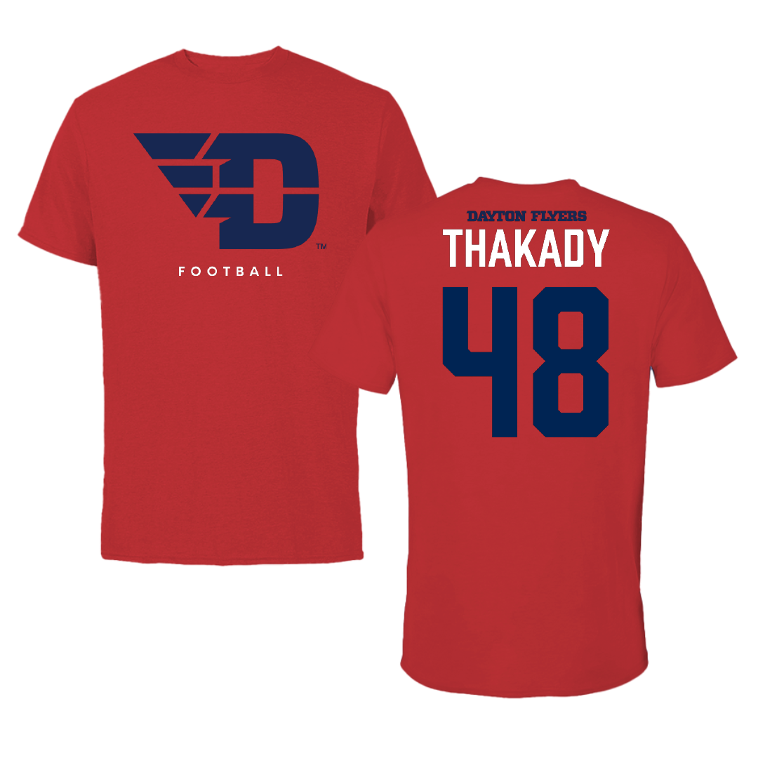 University of Dayton Football Red Tee - #48 Thomas Thakady