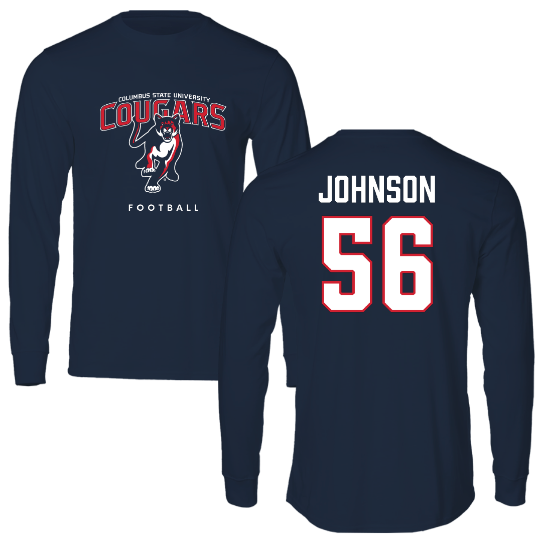Columbus State University Football Navy Block Long Sleeve - #56 Gregory Johnson