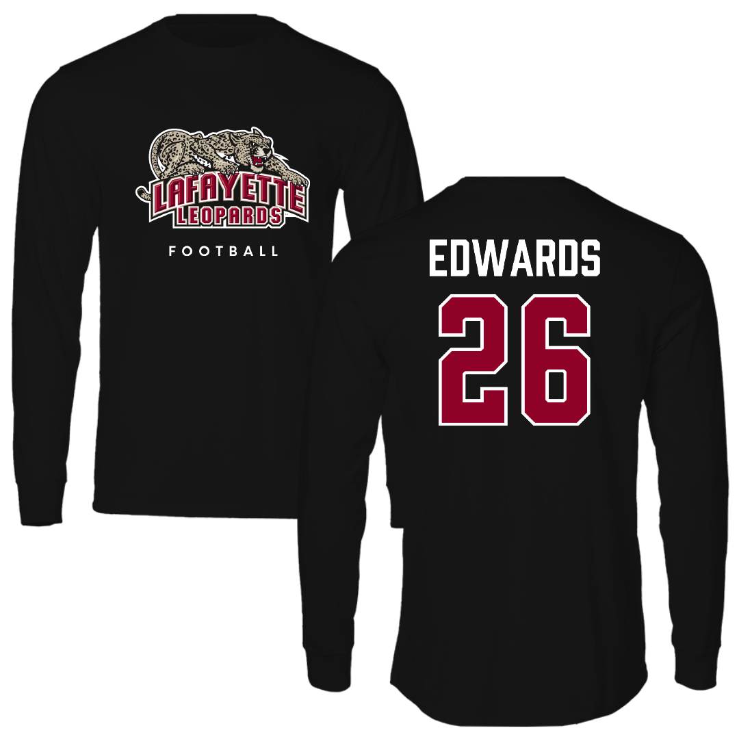 Lafayette College Football Black Performance Long Sleeve - #26 Kente Edwards