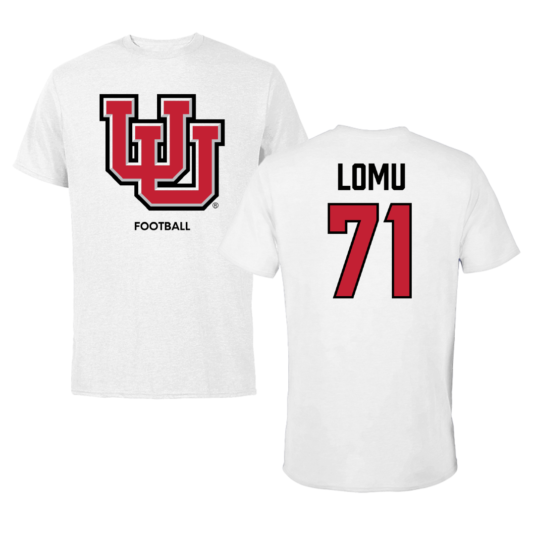 University of Utah Football White Performance Tee - #71 Caleb Lomu