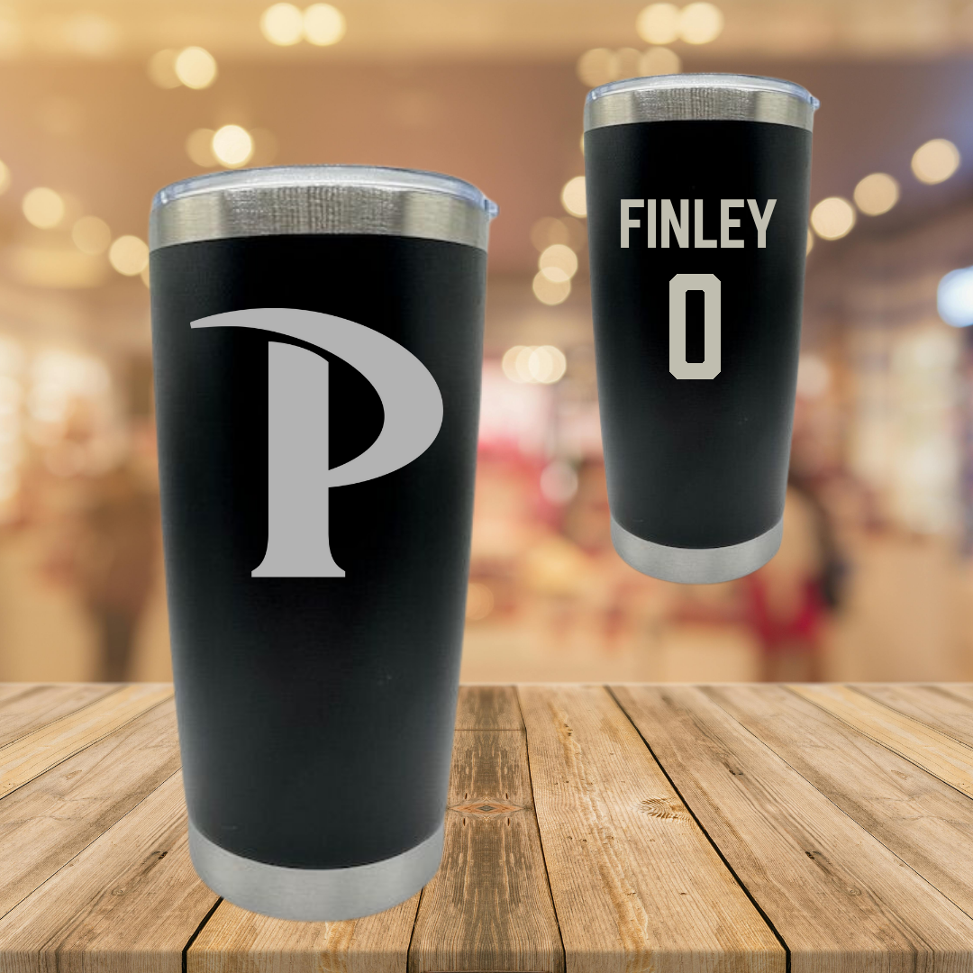 Pepperdine University Basketball Black Stainless Steel Tumbler - #0 Ivory Finley