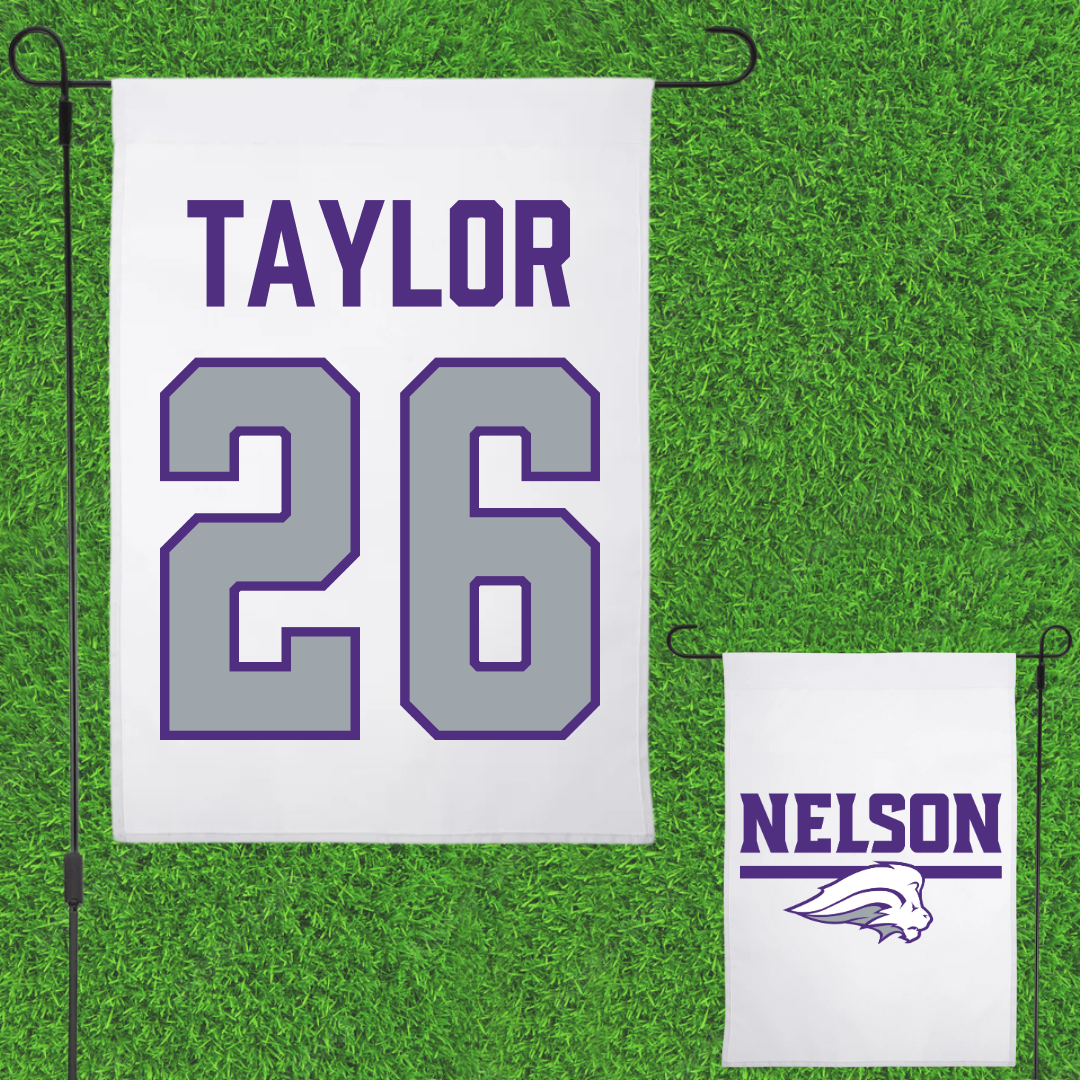 Nelson University Baseball White Garden Flag - #26 Cy Taylor