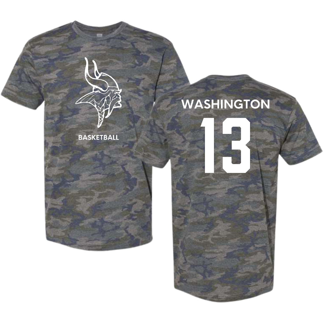 Valley City State University Basketball (M) Vintage Camo Tee - #13 Jerome Washington